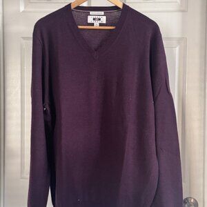 Joseph Abboud Purple 100% Extra Fine Merino Wool V-neck Sweater, XL